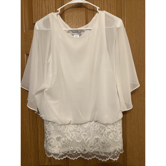 North Style Sheer Ivory and Lace Poncho Style Blouse Small - Picture 1 of 5